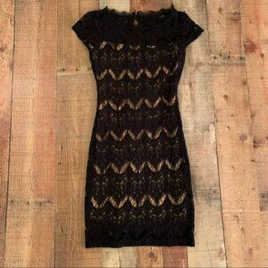 B. Darlin womens black lace mini dress with nude underlay